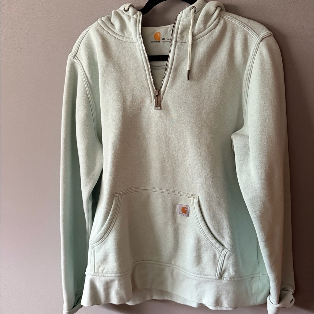 Carhartt Women's Light Green Quarter-Zip Hoodie